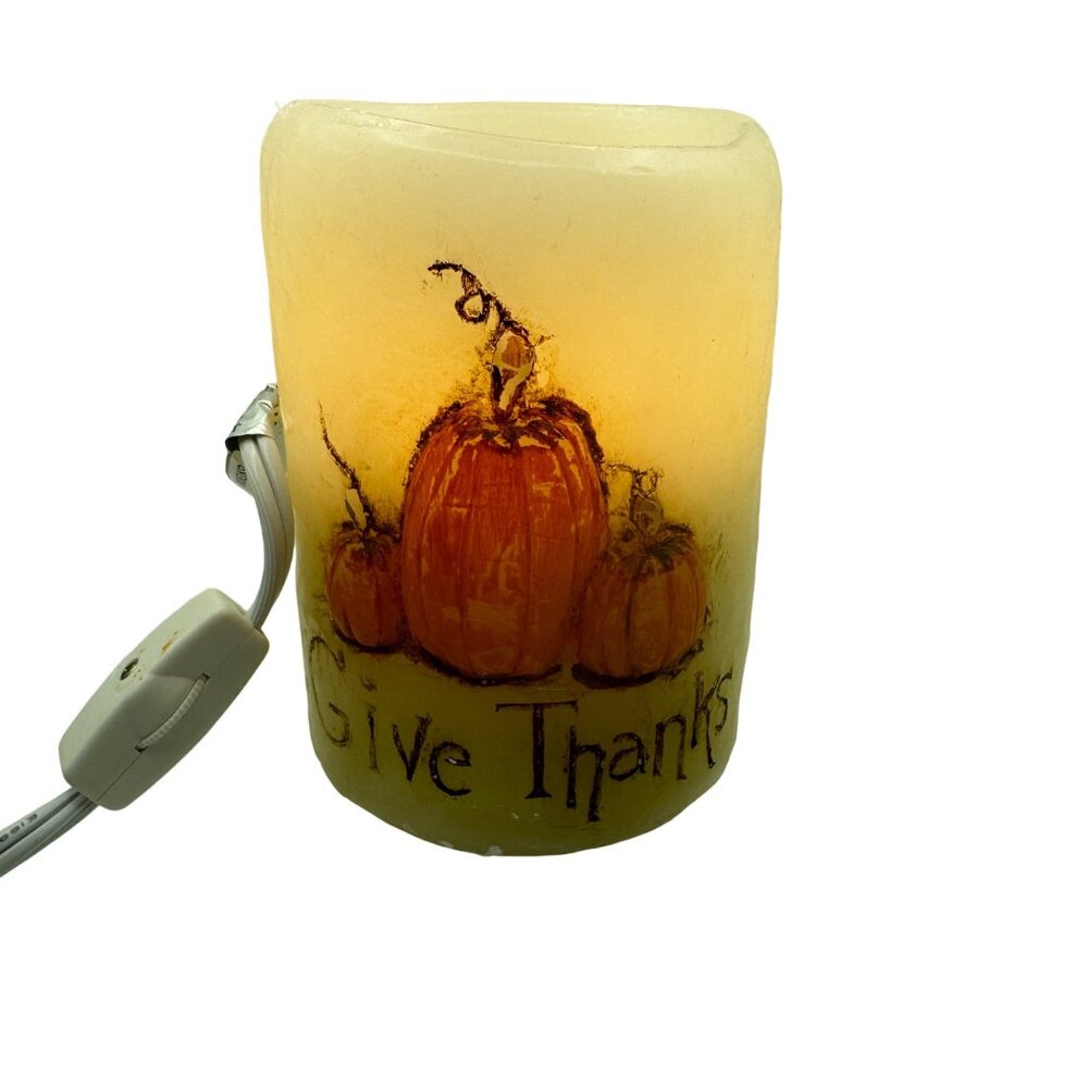Electric Give Thanks Candle With Pumpkins Design By The Evermore Candle